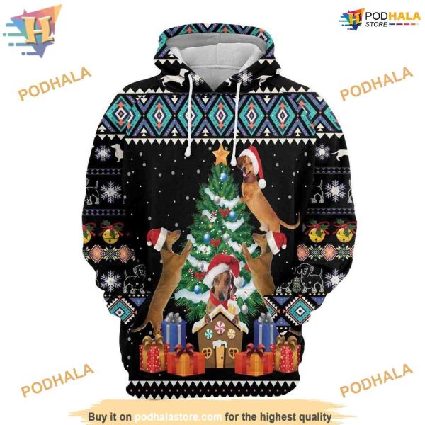 Dachshund Group Tree Pattern Black Funny Christmas Hoodie, Xmas Gifts
