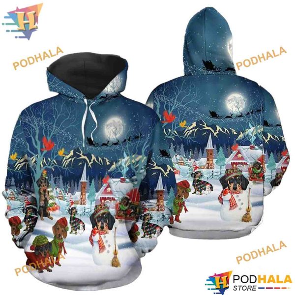 Dachshund Night Pattern Funny Christmas Hoodie, Xmas Gifts