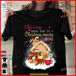 Dachshund Santa Hat Movies Mug Shirt, Family Funny Christmas Shirt