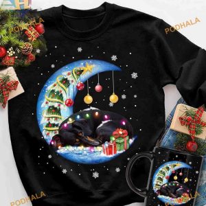 Dachshund Sleeping Moonlight Christmas Shirt, Top Family Funny Christmas Shirt