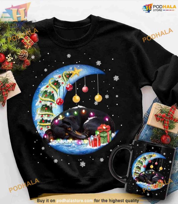 Dachshund Sleeping Moonlight Christmas Shirt, Top Family Funny Christmas Shirt