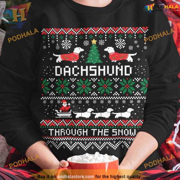 Dachshund Snow’ Santa Sleigh Shirt, Unique Matching Family Christmas Shirt