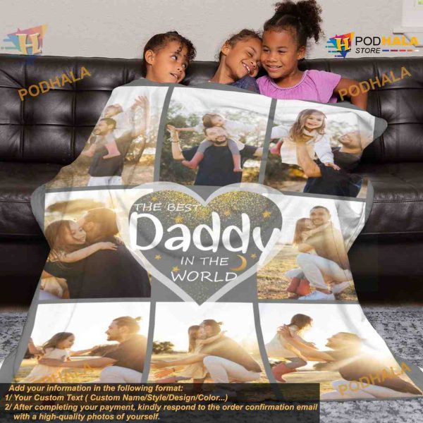Dad’s Custom Photo Blanket, Picture Collage, Family Portrait Gift