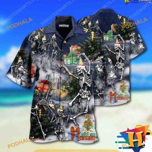Dancing Skull Holiday Hawaiian Shirt, Mens Christmas Shirt