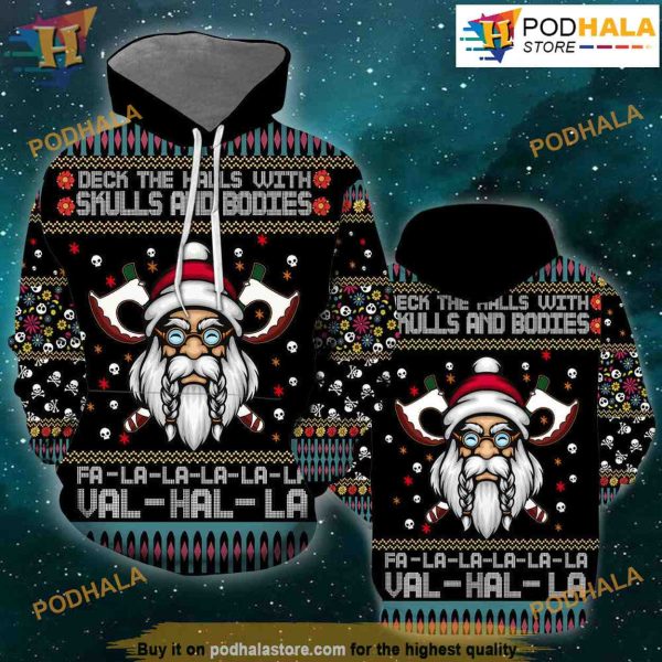 Deck The Halls With Skull 3D Funny Christmas Hoodie, Xmas Gifts