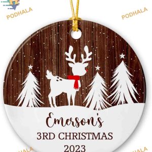 Deer Baby's 3rd Christmas Ornament 2023, Personalized Ceramic Keepsake Decor