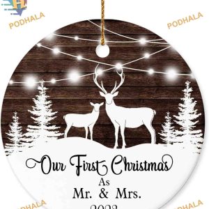 Deer Themed Mr & Mrs Christmas Ornament, 2023 Wedding Gift