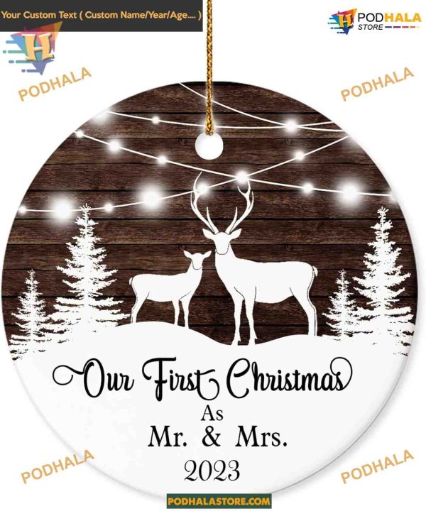 Deer Themed Mr & Mrs Christmas Ornament, 2023 Wedding Gift