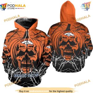 Denver Broncos NFL Hoodie 3D Pumpkin Skull NFL Apparel Print 2