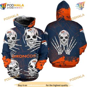 Denver Broncos NFL Hoodie 3D Skull, Halloween-Themed NFL Merchandise