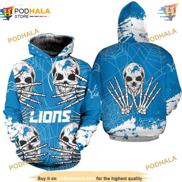 Detroit Lions NFL Hoodie 3D, Halloween Skull NFL Apparel Graphic