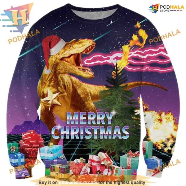 Dino Xmas 3D Printed Hoodie, Funny Christmas Gift Ideas