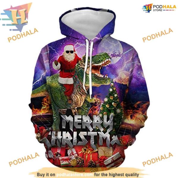 Dinosaur 3D Christmas Hoodie, Creative Xmas Gifts