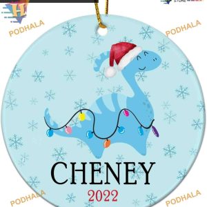 Dinosaur Baby's First Christmas Ornament 2023, Personalized Ceramic Keepsake