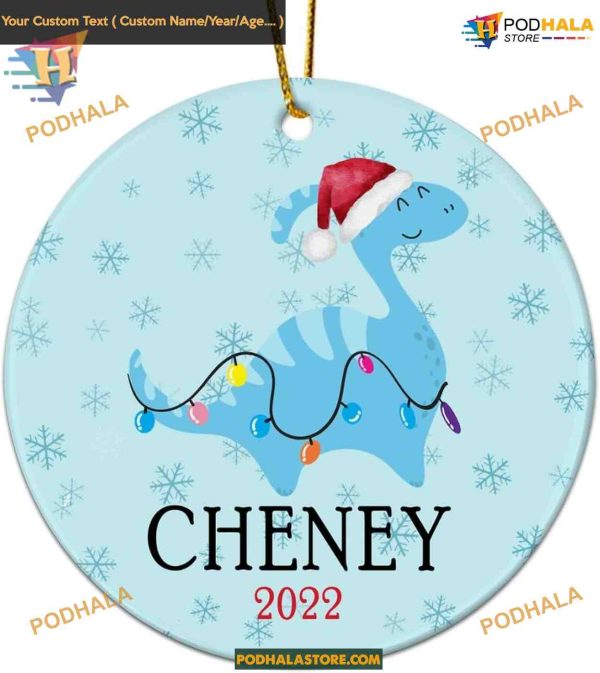 Dinosaur Baby’s First Christmas Ornament 2023, Personalized Ceramic Keepsake