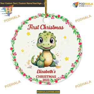 Dinosaur Design Baby's First Christmas Ornament 2023, Personalized Keepsake