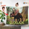 Dinosaur Kids Personalized Photo Blanket, Custom Dino Face and Birthday Gift