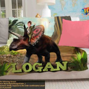 Dinosaur Kids Personalized Photo Blanket Custom Dino Face and Birthday Gift 2