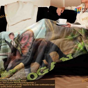 Dinosaur Kids Personalized Photo Blanket Custom Dino Face and Birthday Gift 4