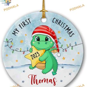 Dinosaur Personalized 2023 Ornament, First Christmas Keepsake for New Baby
