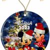 Disney Custom Gift Ornament, Mickey & Minnie 2023 Xmas Ceramic Ornament