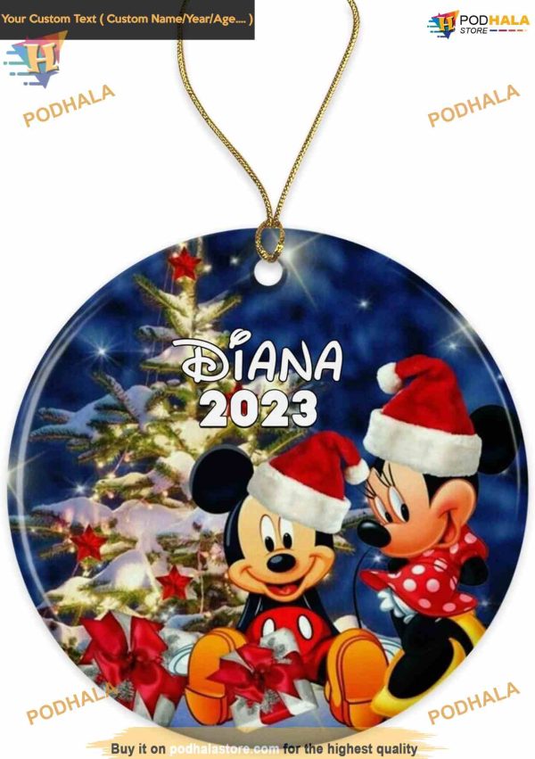 Disney Custom Gift Ornament, Mickey & Minnie 2023 Xmas Ceramic Ornament