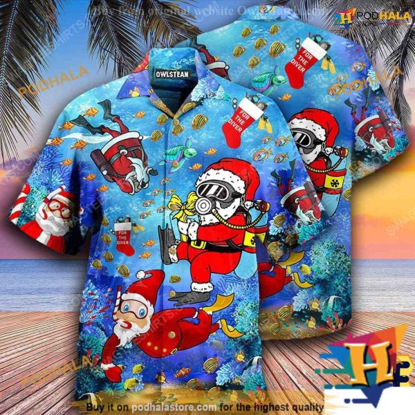 Diving Santa Claus Hawaiian Shirt, Funny Christmas Gift Ideas