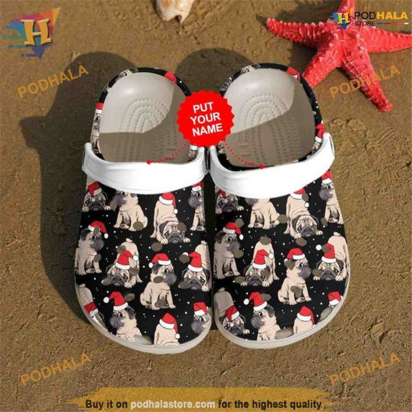 Dog Pug Merry Christmas Custom Crocs Shoes, Funny Gift Ideas for Men Women
