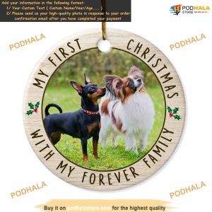 Dog's First Christmas 2023 Personalized Ceramic Ornament, Custom Pet Photo Keepsake