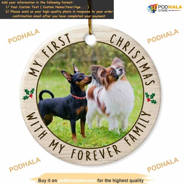 Dog’s First Christmas 2023 Personalized Ceramic Ornament, Custom Pet Photo Keepsake