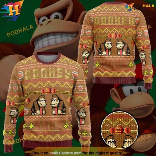 Donkey Kong Family Ugly Christmas Sweater, Fun Video Game Holiday Attire