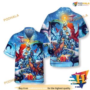 Dragon Reunion Christmas Aloha Shirt, Santa Hawaiian Shirt