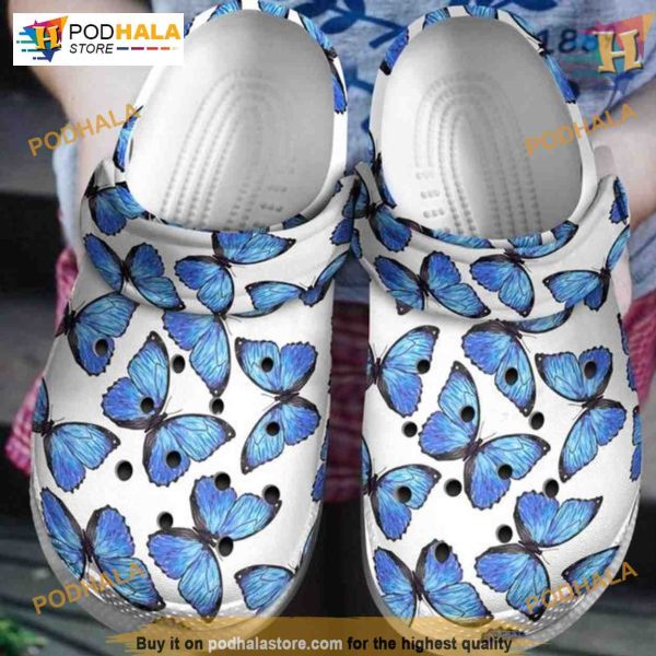 Dreamy Blue Butterflies Crocs, Unique Butterfly Xmas Gifts