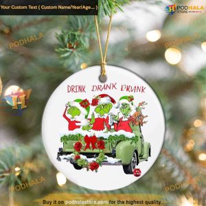 Drink Drank Drunk 2023 Grinch Christmas Ornament, Xmas Tree Decor