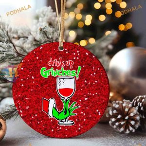 Drink Up Grinches Wine Lovers Grinch Ornament Grinch Christmas Ornaments for Parties 3