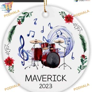 Drummer Playing Xmas Ornament, Personalized Family Ornaments