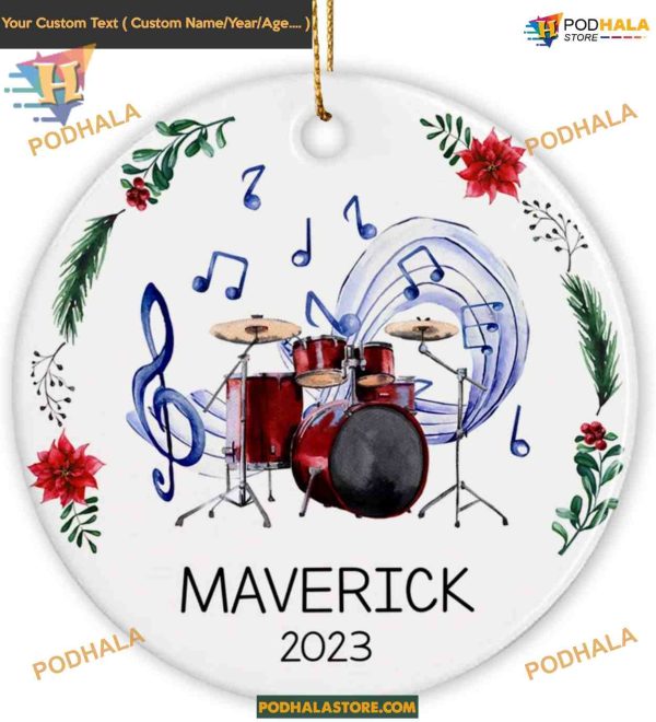 Drummer Playing Xmas Ornament, Personalized Family Ornaments