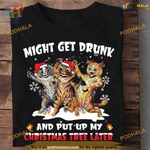 Drunk Cat Christmas Tree Shirt, Family Funny Christmas Shirt