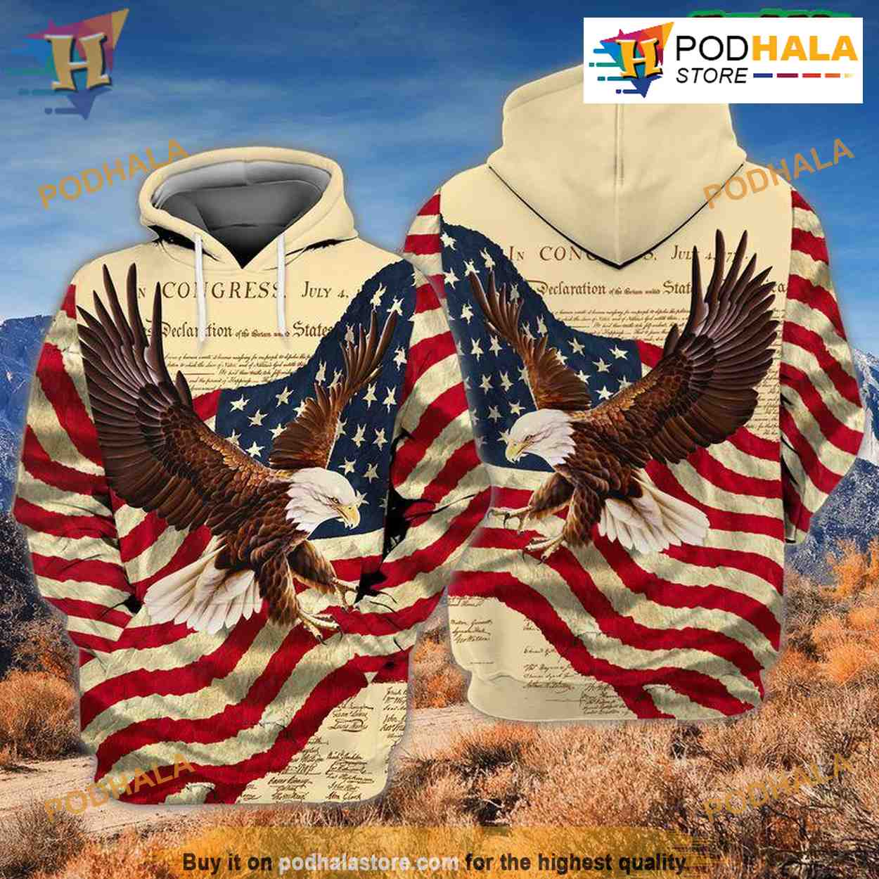 Eagles Independence Day All Over Printed 3D Hoodie Sweatshirt Podhalastore