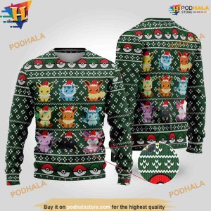 Eevee Anime Ugly Xmas Sweater, Cute Christmas Gift for Anime Fans