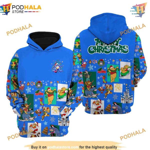 Eeyore Donkey Blue Christmas Disney 3D Hoodie, Trendy Disney Apparel