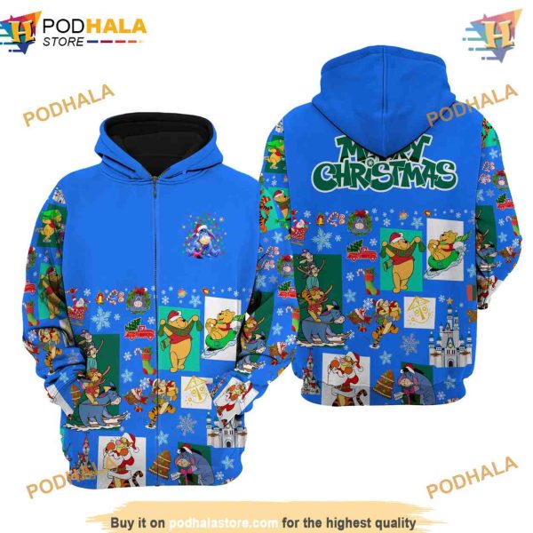 Eeyore Donkey Blue Christmas Disney 3D Hoodie, Trendy Disney Apparel