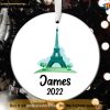 Eiffel Tower Personalized Christmas Ornament, Parisian Holiday Charm