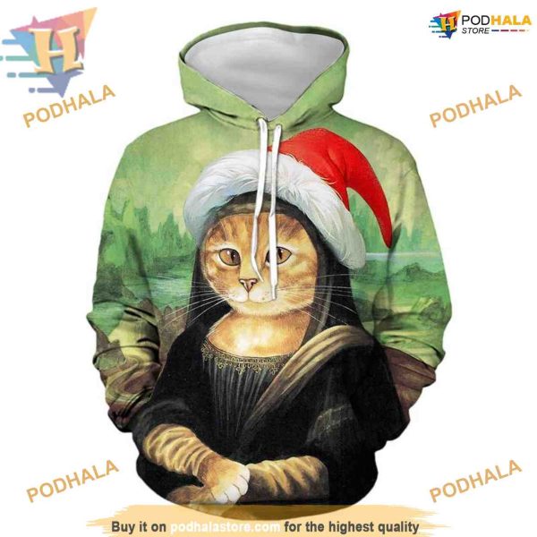 Elegant Cat 3D Xmas Hoodie, Funny Christmas Gift Ideas