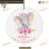 Elephant Baby Girl's First Christmas 2023, Personalized Ceramic Ornament