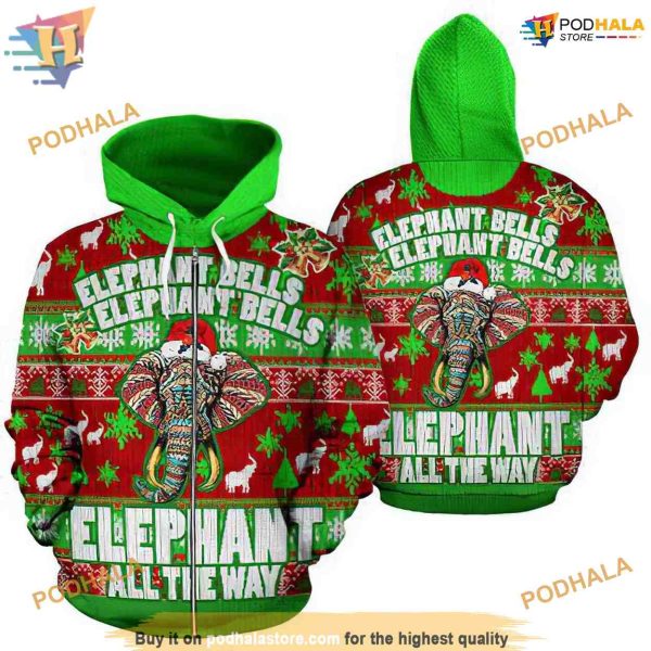 Elephant Bells Pattern Red And Green Funny Christmas Hoodie, Xmas Gifts