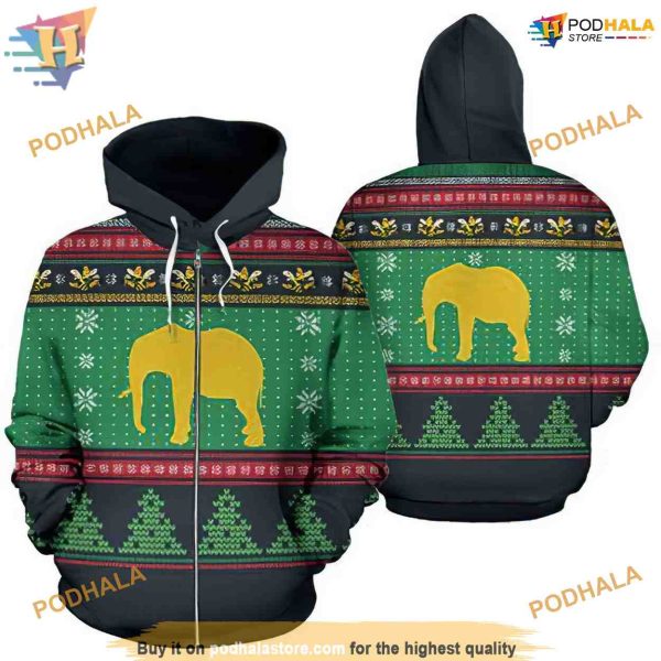 Elephant Knitting Green And Black Funny Christmas Hoodie, Xmas Gifts