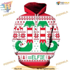 Elfie Selfie 3D Christmas Hoodie, Ideal Funny Xmas Gift