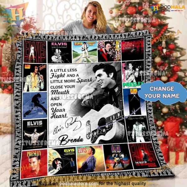 Elvis Fan’s Dream Cover, Personalized Presley Fleece Blanket, Funny Xmas Gifts