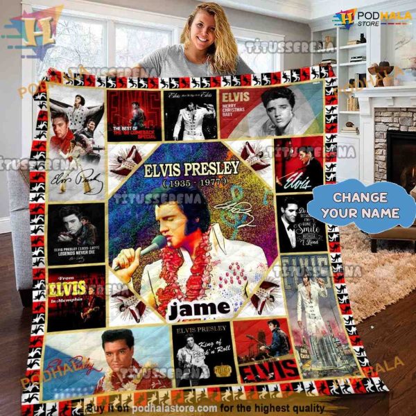 Elvis’s Holiday Fleece Blanket, Personalized King of Rock Blanket
